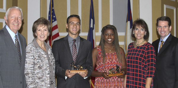 East Texas Baptist University presented the seventh annual Bob and Gayle Riley Servant Leadership Award to Jermaca Brown of Fairfield and Caleb Dorsey of Palestine.